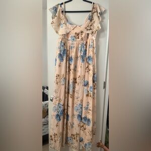 Ever Pretty Floral Maxi Skirt in Blue and Cream